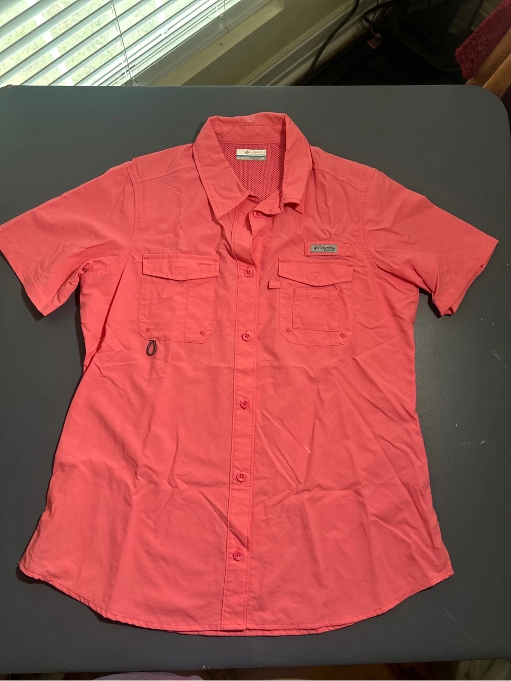 Columbia Women’s Short-Sleeve Button-Down Shirt in Coral Pink